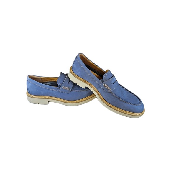 ECCO Metropole London Penny Blue Suede Hand   Stitch Loafer Size 7.5 - New